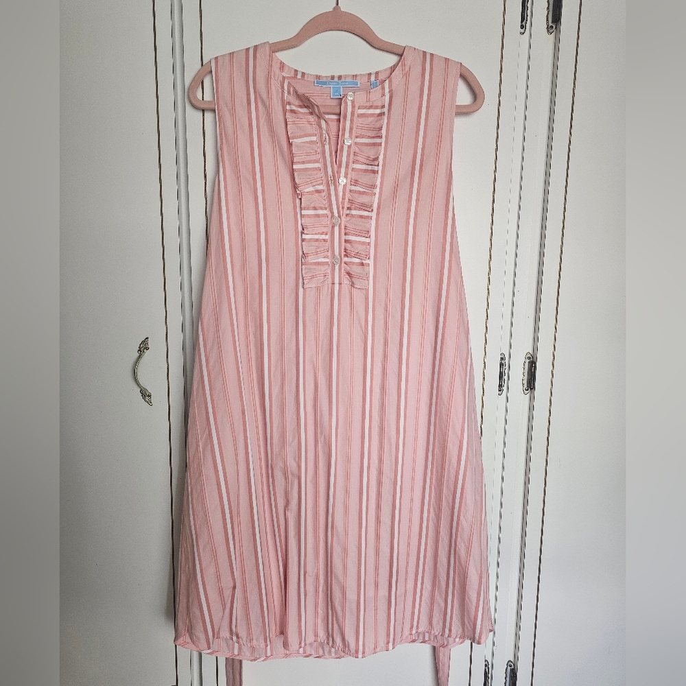 Draper James Pink Striped Sleeveless Ruffle Shift Dress